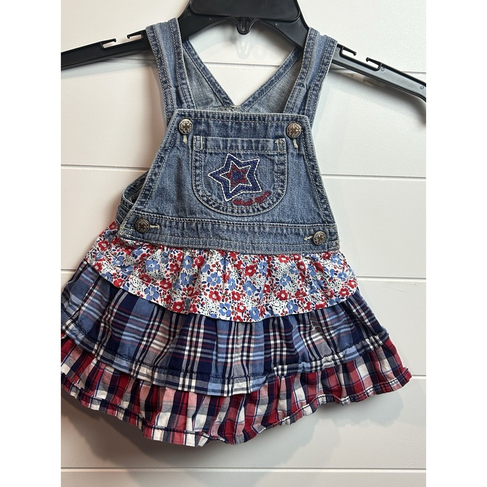OshKosh B'gosh Vestbak Bib Overall Jumper Dress Tiered - 18M - Red/White/Blue